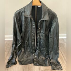 Zara Black Leather Shirt Jacket with Snap Front